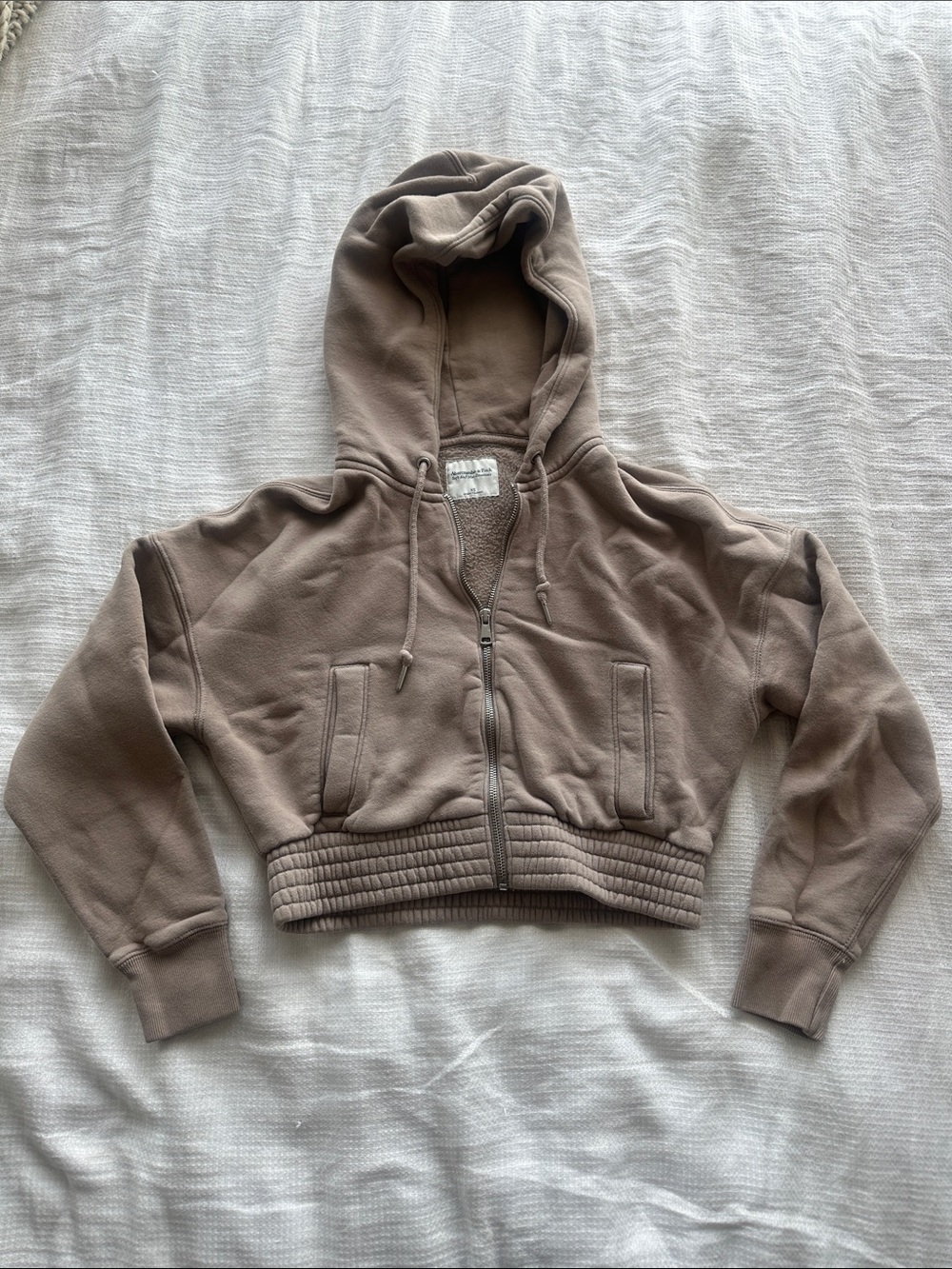 Abercrombie & Fitch Cropped Hooded Zip Jacket in Taupe Brown